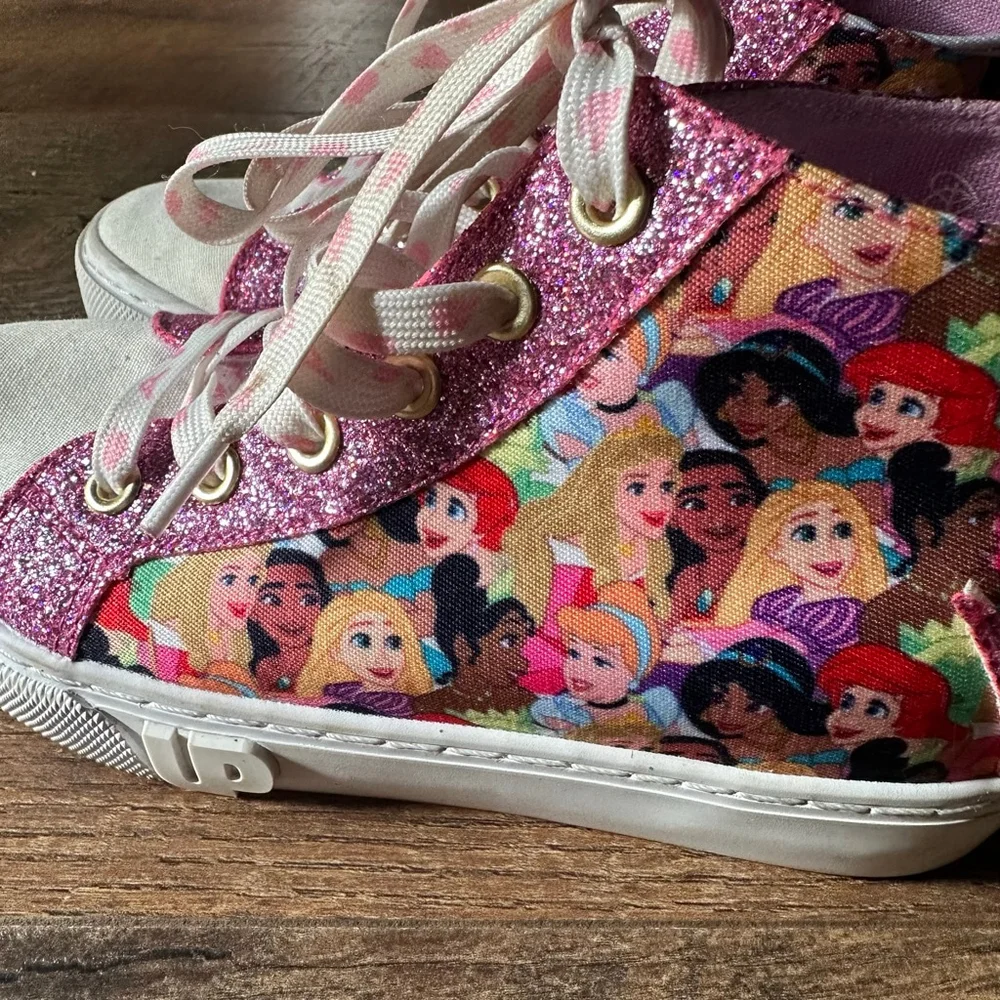 Girls Disney Princess Glitter High Top Sneakers Pink White